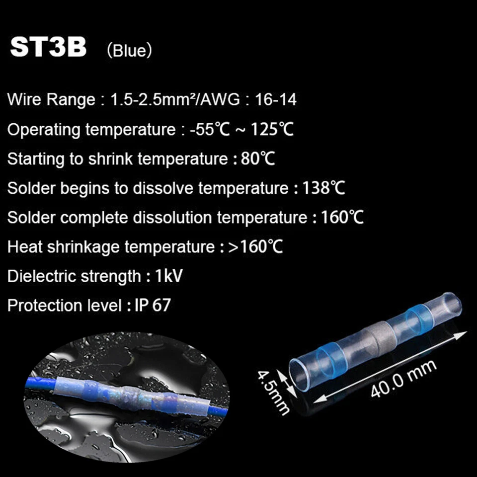 1200Pcs Solder Sleeve Heat Shrink Seal Wire Connectors Butt Terminals Waterproof - image 3 of 4
