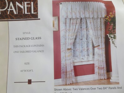 Panel BEIGE FLORAL Scalloped STAINED GLASS Polyester VALANCE - 60'' W x 18'' L