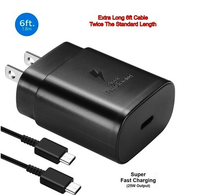 25w Type USB-C Super Fast Wall Charger + 6FT Cable For Samsung Galaxy S21 Ultra