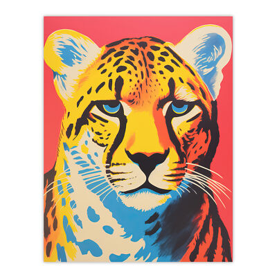Modern Cheetah Duotone Coral Yellow Orange Bright Artwork Wall Art Poster Print