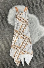 Allover Print Tie Back Self Belted Asymmetrical Hem Dress Size Small