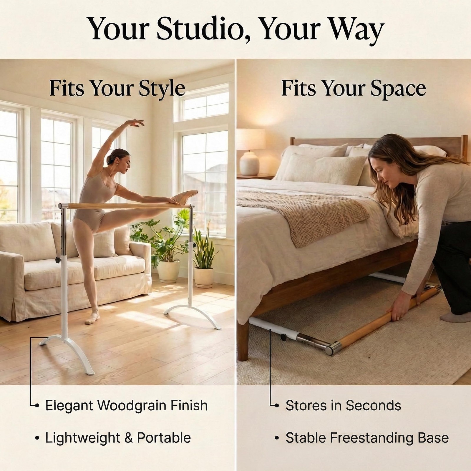 Ballet Barre Portable for Home or Studio, Freestanding Adjustable Bar for Str... thumbnail 5