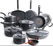 T-fal Ultimate Hard Anodized Nonstick 16-Piece Cookware Set Black– New