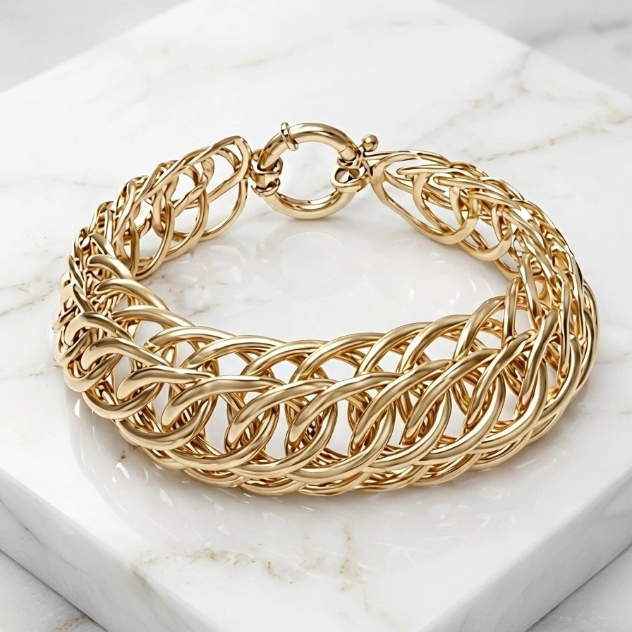 Bellezza Bronze Yellow Gold Plated Bold Chunky Statement Chain Link Bracelet 8" - product detail image 2