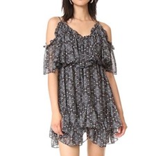 MISA LOS ANGELES SUKI SHIFT COLD-SHOULDER FLORAL FLOWY MINI DRESS SIZE MED