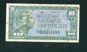 Series 611 10 cents US Military Payment Certificate ** PAPER CURRENCY AUCTIONS