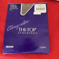 Vtg Sears Cling-Alon Thi-Top Stockings Reinforced Toe 2 Pairs Pkg Shapely Taupe