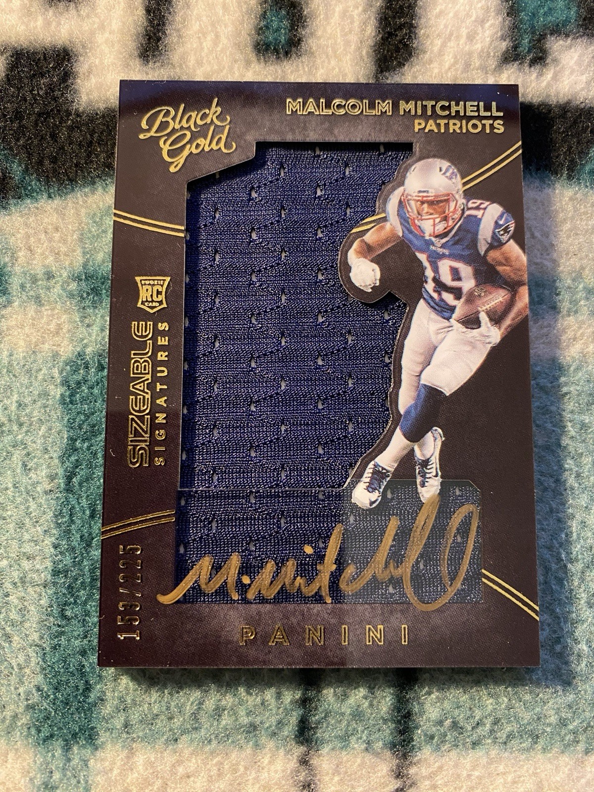 Malcolm Mitchell Panini Black Gold #115 Material Signature-Nike Logo