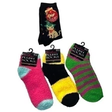 Fuzzy Socks Bundle of 4 Pairs Cat and Multicolored New