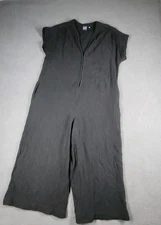 GAP Jumpsuit Womens Size 12P Black Wide Leg Cap Sleeve Gauze Cotton 