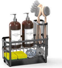 Kitchen Sink Organizer Caddy, 2 Tier Sink Caddy Organizer with High Brush Holder
