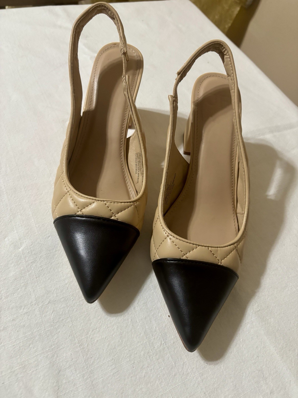 JF Shoes Elegant Tan and Black Women's Slingback Heels size 8