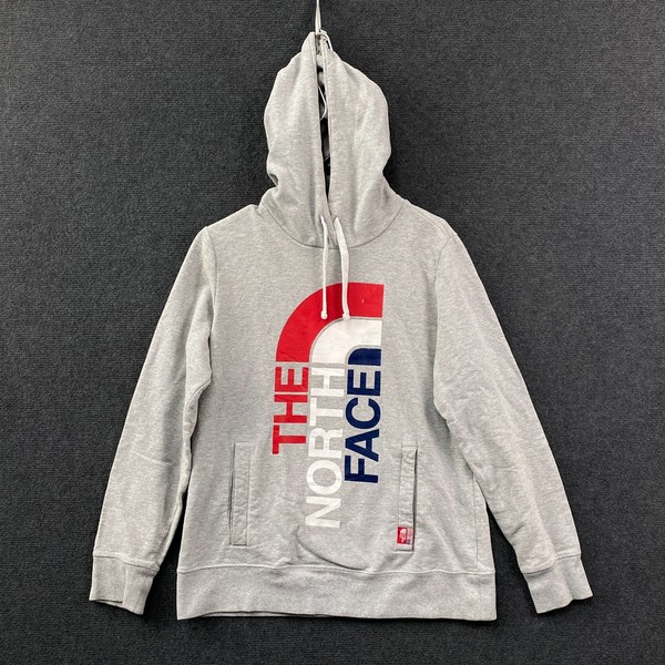 The North Face RU/14 Womens Pullover Hoodie Light Grey Marle Graphic Fleece Sz L