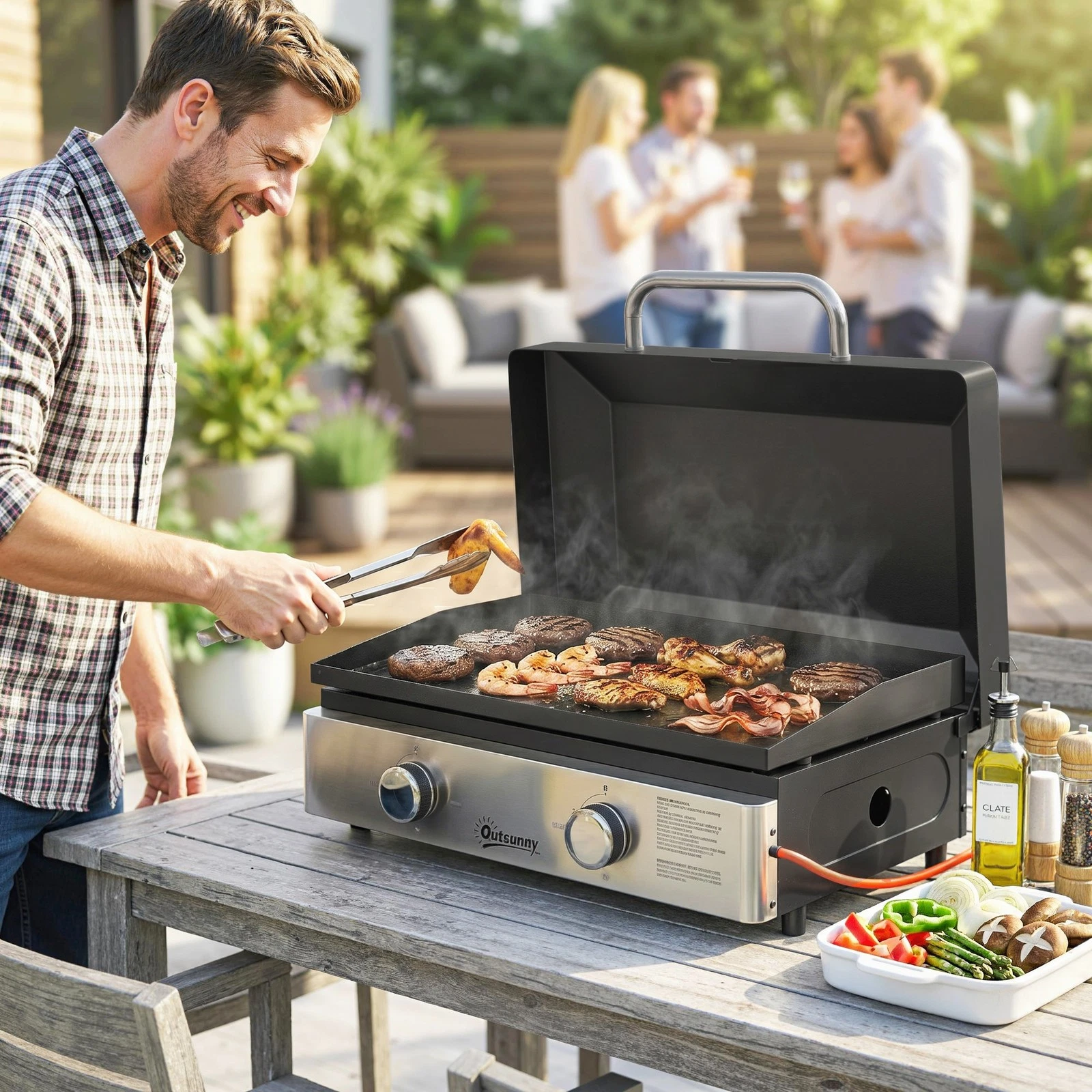 Grill Griddle, Portable Gas Plancha, Black