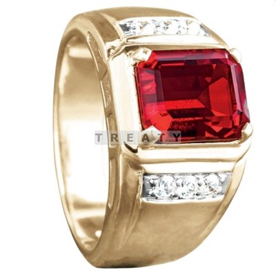 Garnet Emerald Cut With 14k Yellow Gold Ring For Men's #76 #