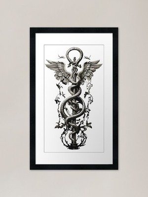Caduceus Rod, Stab des Hermes, Gree gerahmtes Wandbild Poster Leinwanddruck Bild