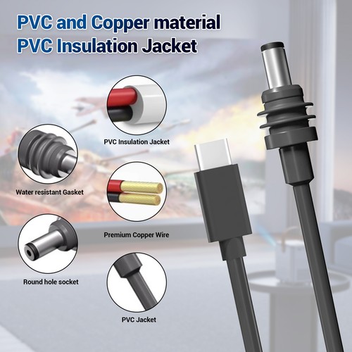 /9,8 FT USB C na prąd stały przewód zasilający PVC czysta miedź 18AWG IP68 wodoodporny - Zdjęcie 18 z 24