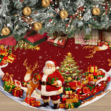 48" Red Christmas Tree Skirt Santa Reindeer Xmas Mat Indoor Holiday Decor