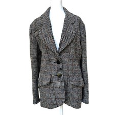 Karl Lagerfeld Blazer 42 US 10 Made in France Wool Blend Plaid Jacket