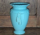 WELLER Teal Blue 7.5" DARSIE 1935 Art Pottery VASE Cord & Tassel Art Deco