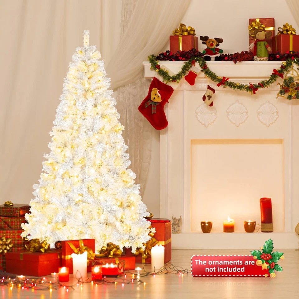 8ft PVC Artificial Christmas Tree with 670 LED Lights Holiday Decoration White