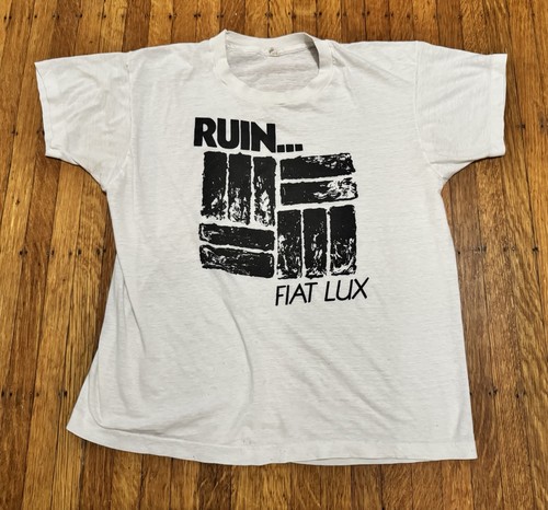 Vtg 80s Ruin Fiat Lux Screen Stars USA Punk Hardcore T Shirt XL Rare Paper Thin