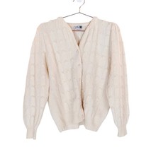 Pre-Owned ADELE JOYCE XL Ivory Lambswool Angora Faux Pearl Close Cardigan Women