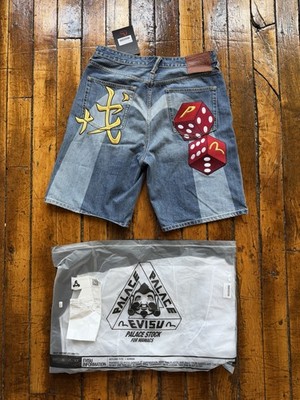 NWT Palace Evisu Long Selvedge Denim Shorts SS24 Dice Embroidered Men s 34 Japan