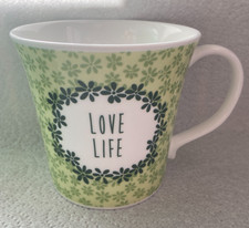 Rose of England.  LOVE LIFE.  Green Floral Bone China Mug.Made in United Kingdom
