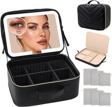Travel Makeup Bag with LED Mirror, Large 12 Inch Cosmetic Train Case with Jewelr