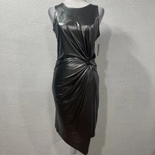 Love Ady Metallic Dress Knotted Sleeveless Stretch Midi Sheath Size L