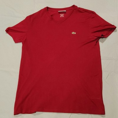 Lacoste Men's  T-shirt V Neck Logo 100% Pima Cotton Red Size Small