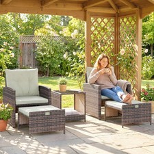 Outsunny Rattan Gartenmöbel Set 5-teiliges Balkonmöbel Set mit 2 Stühle Kissen