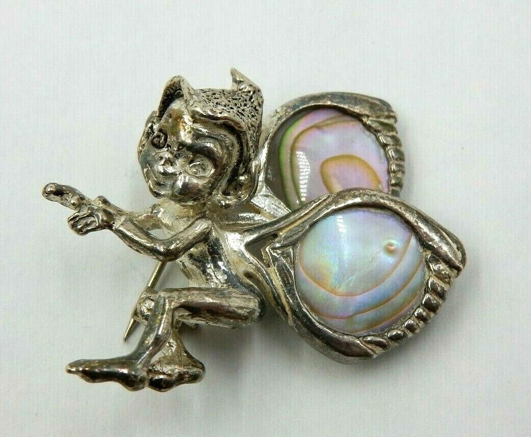 VINTAGE STERLING SILVER MAGIC PIXIE ELF ABALONE S… - image 1