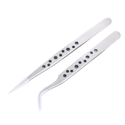 Electronics Industrial Tweezers Anti-static Curved Straight Tip Precision 2pc
