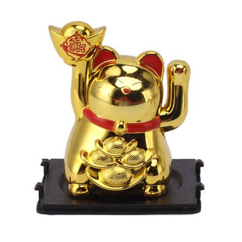 Solar Powered Waving Arm Lucky Cat Decor Welcoming Fortune Cat Statue Gold - Picture 22 of 22