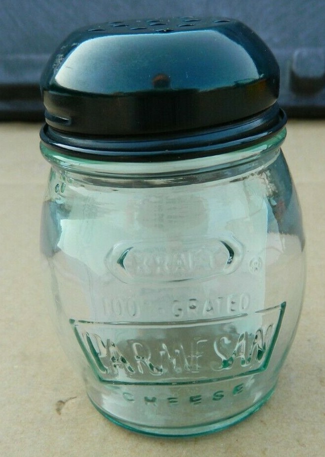 NEW Kraft 100 Grated Parmesan Cheese Green Glass Shaker Metal Lid With Paper Stunning