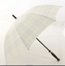 New BURBERRY Plaid Umbrella Wooded Tip  Handle