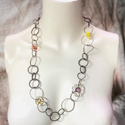 Hand crafted glass art sterling silver 925 necklace designed by Woloshin 65g 28 