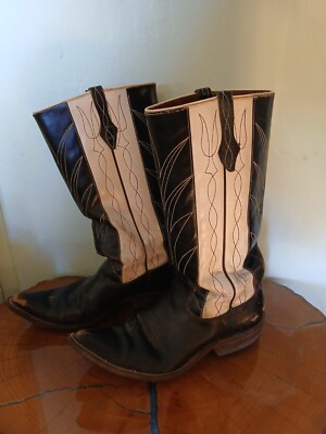 Tall Texan Texas Boot Co Pointed Cowboy Boots Black & White Size 9.5 B Scuffed