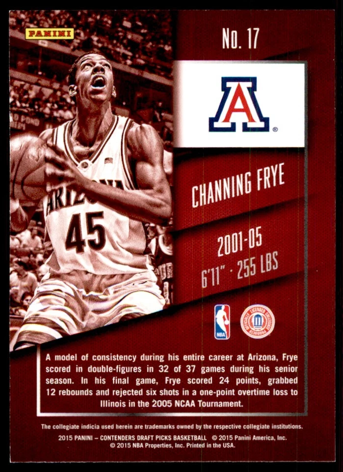 2015-16 Panini Contenders Draft Picks; Channing Frye Basketball Cards #17 - Image 2 of 2