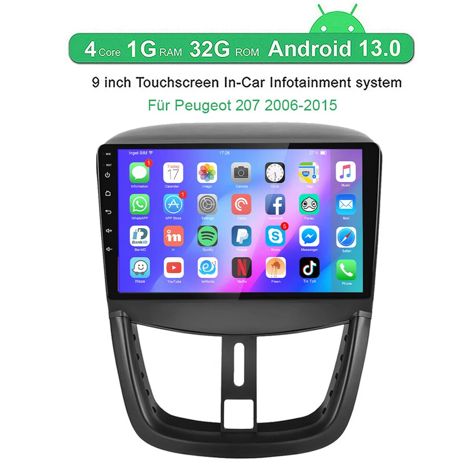 KAM+ 9" Android 13 Autoradio GPS Navi WIFI BT FM RDS Für Peugeot 207 2006-2015 - Bild 2 von 4