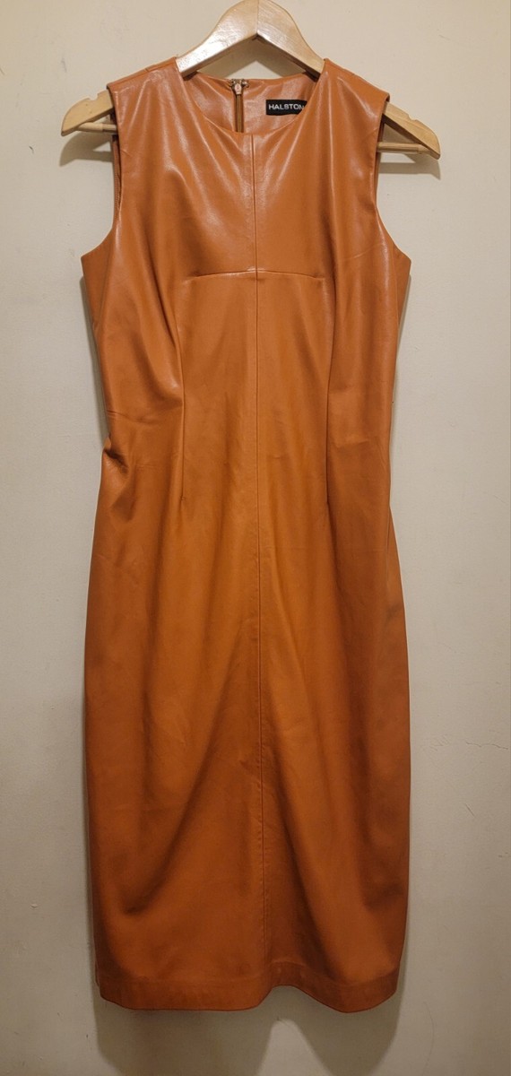 Halston Vegan Leather Dress Brass Yellow Gold Sz Small ( Sz 4/6)