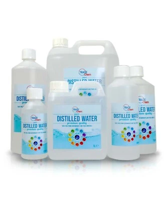 TRADE CHEMICALS Distilled Water Pure Steam Distilled Free Delivery 250ml to 25 Litre (BLUE)