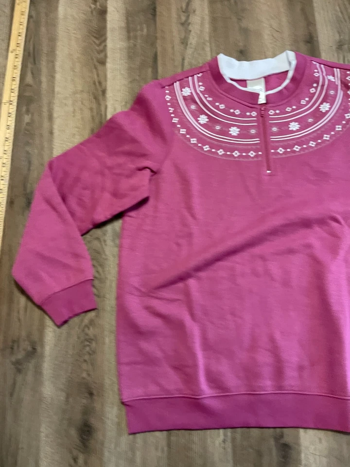 Suéter Blair, Mujer Talla Pequeña, Rosa Blanco, Estampado de Flores Cuarto Cremallera Pullover Foto 3 de 4