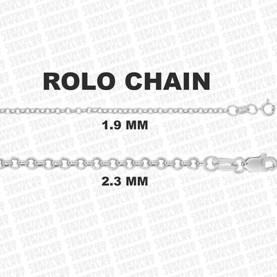 14K Weißgold Rolo Kette Halskette, 16''- 30'' Zoll, 2 mm 2,4 mm dick, rund