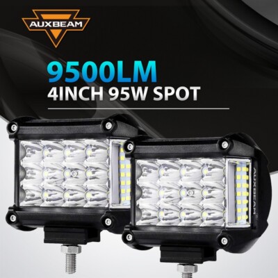 2x Tri Row 4''inch 90W Pods LED Work Light Bar FLOOD Offroad ATV SUV 4WD AUXBEAM