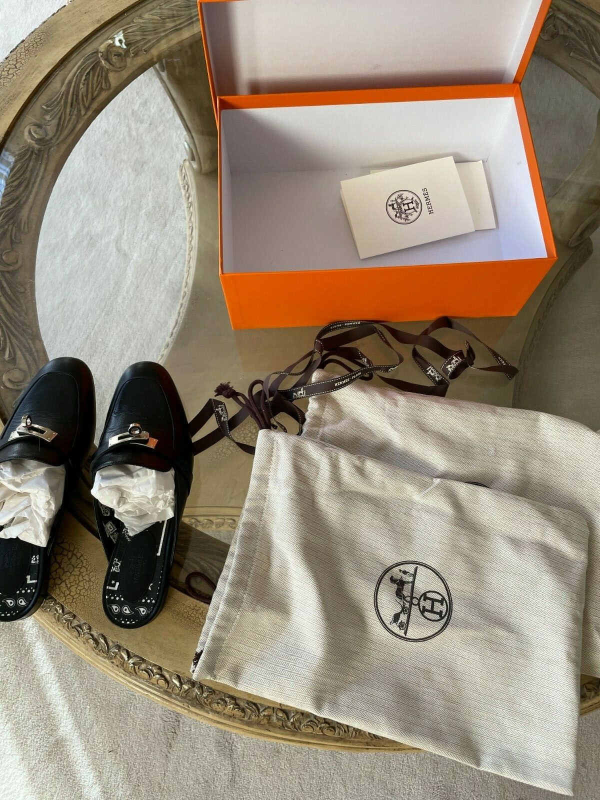 Hermes Oz Leather Mules Black Womens Size 37 image 3