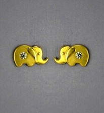 14k Solid Yellow Gold Elephant CZ Stud Earring with Screw Back