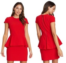 Alice & Olivia Dress Women Small Red Ember Peplum Fitted Dress Preppy Luxury
